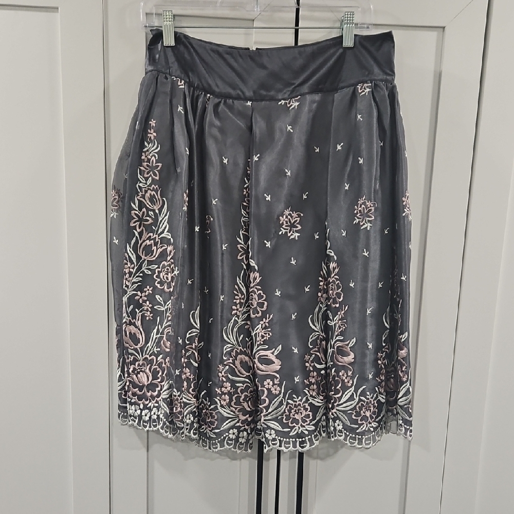 Arden B Vintage Gray Embellished 100% Silk Skirt